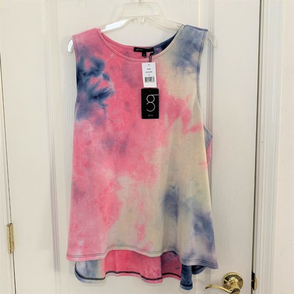 Gibson Nordstrom Elizabeth Tie Dye Plush Tank Top Racerback Navy & Pink Size 2X - Picture 4 of 7